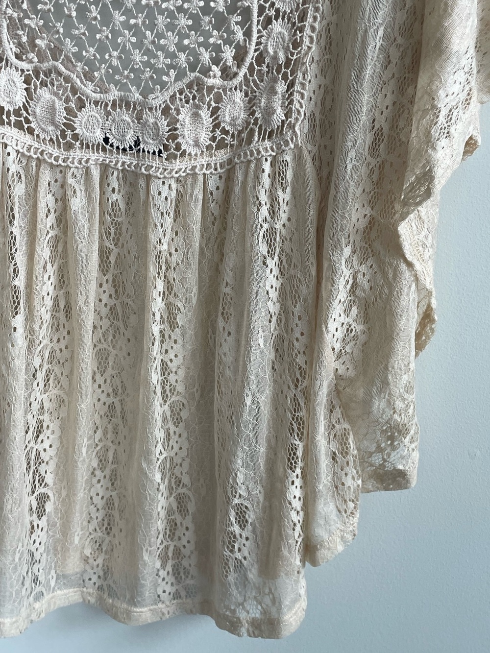 Cream Lace Crochet Boho Top Fairy Indie Romantic Sheer Boutique - Picture 4 of 13